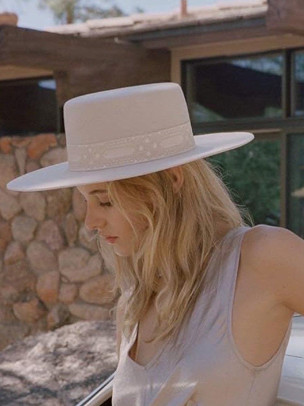 Lack of Color Women's The Sierra Gold Wide-Brimmed Wool Boater Hat in Gold-Cream